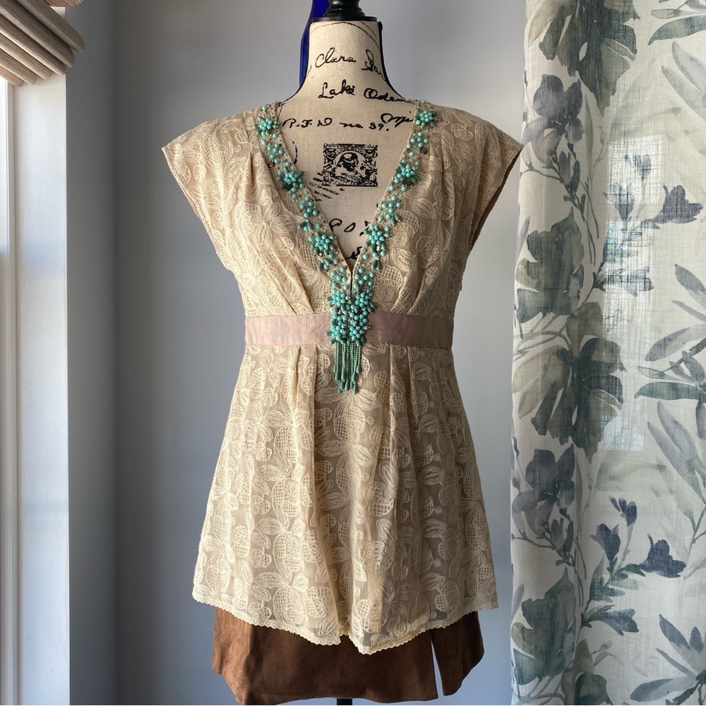Nanette Lepore vintage inspired coquette Lace Empire Waist Top 8 NWT